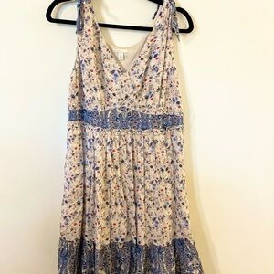 Floral Mini Dress with Blue Accents